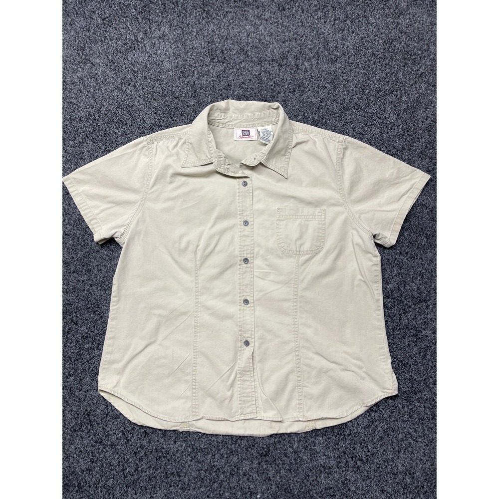 Faded Glory Womens XL Khaki Button Down Shirt Short Sleeve Cotton Twill